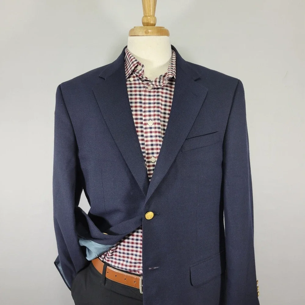 VTG Stafford Men's Sport Coat Blazer Two Button Navy Blue Polyester Wool 42R‎